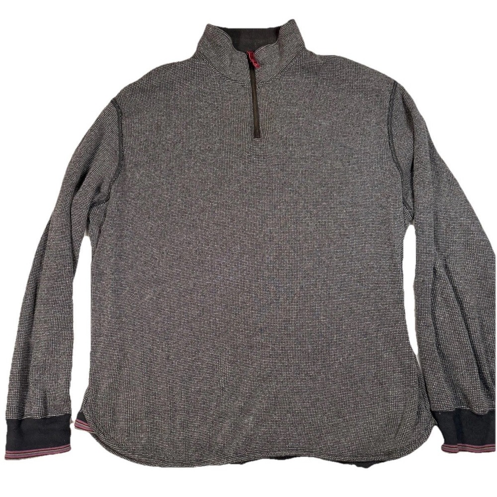 Robert Graham Sweater Mens XL Gray Waffle Knit Quarter Zip Mock Neck Pullover